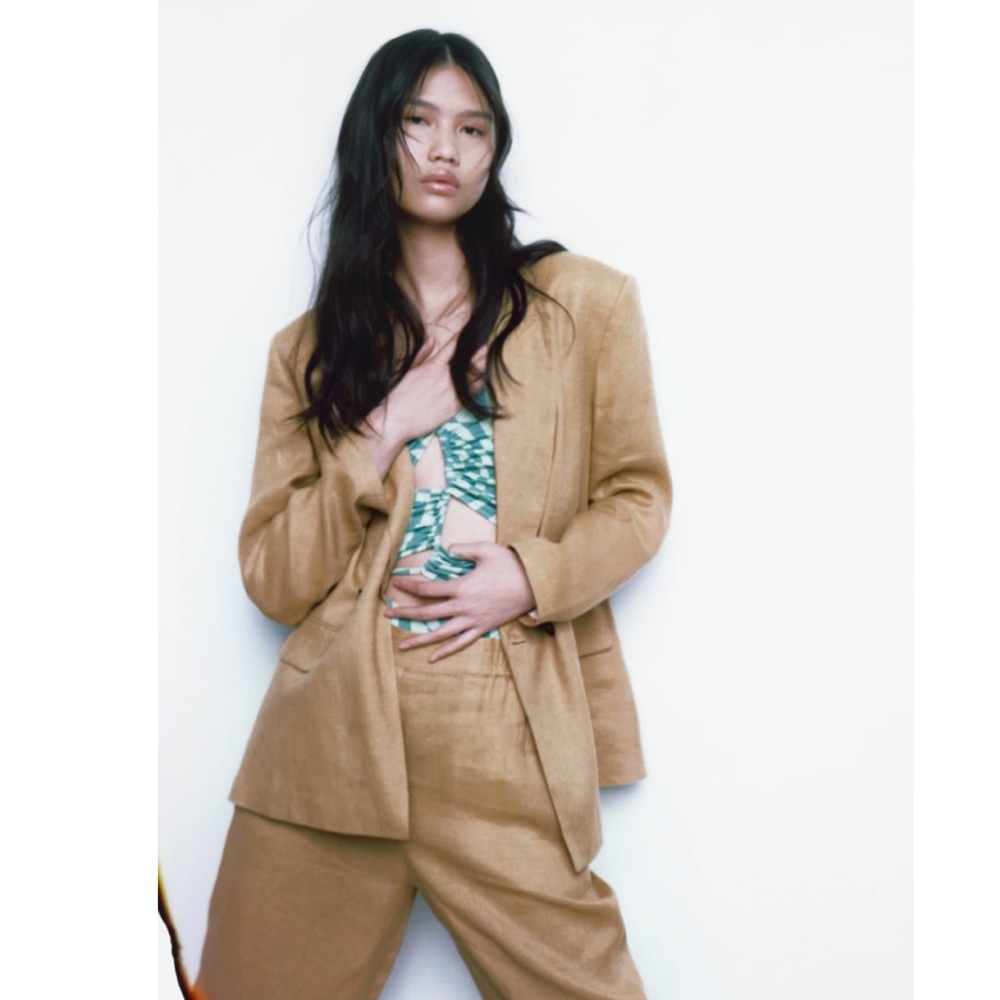 ❌SOLD❌ ZARA 100% Linen pants Tapered High waist Elastic - Picture 7 of 16